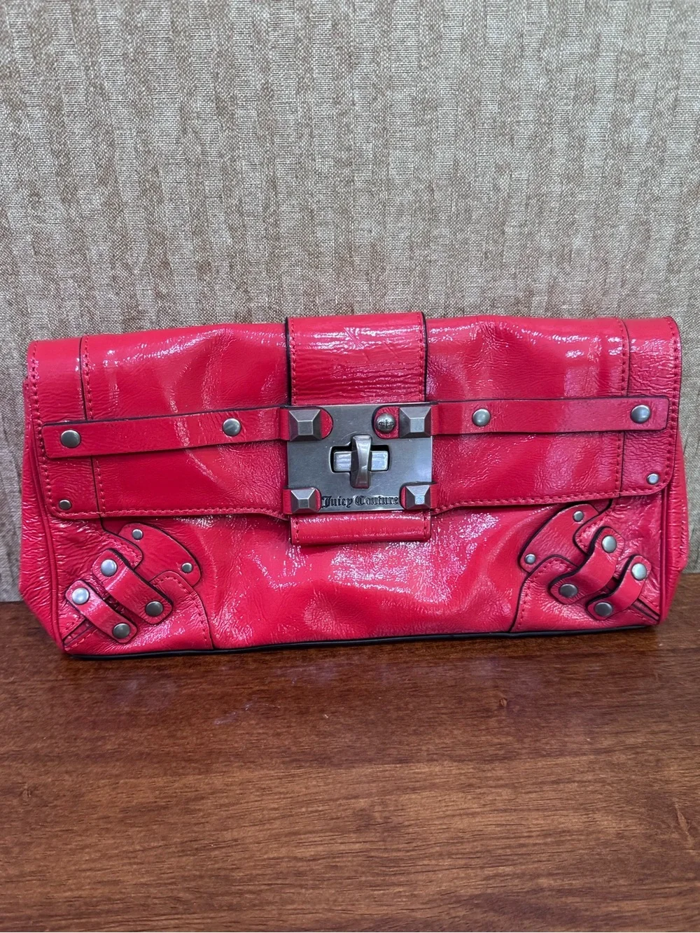 Juicy Couture Patent Leather Clutch with Studded Turn-Lock